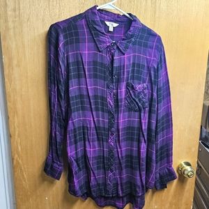 Terra Sky Women's Purple Plaid Shirt